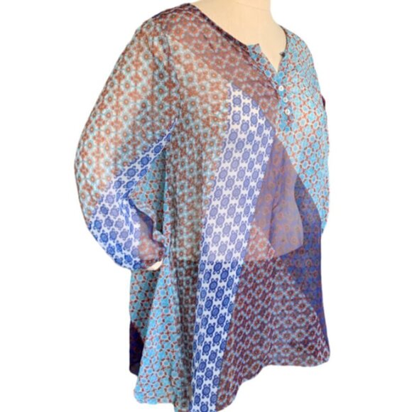Casual Studio Sheer Relaxed Tunic Top Mixed Geometric Print Sz L #30i - Picture 3 of 7